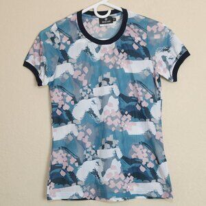 NEWLAND Womens Italy Sport Lifestyle Athletic Top Sheer Blue Print Size XS
